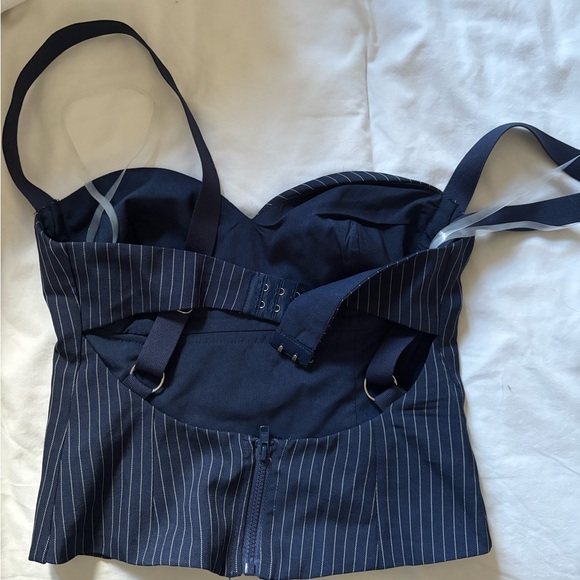 Navy pinstripes trousers and top set - Picture 6 of 7
